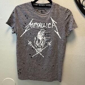 Metallica‎ Distressed Graphic Band Tee Sz M Gray Grunge Rock T-Shirt Signorelli